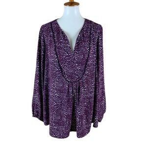 Marybelle Purple Animal Print Long Sleeve Boho Blouse Flowy Tunic 2X